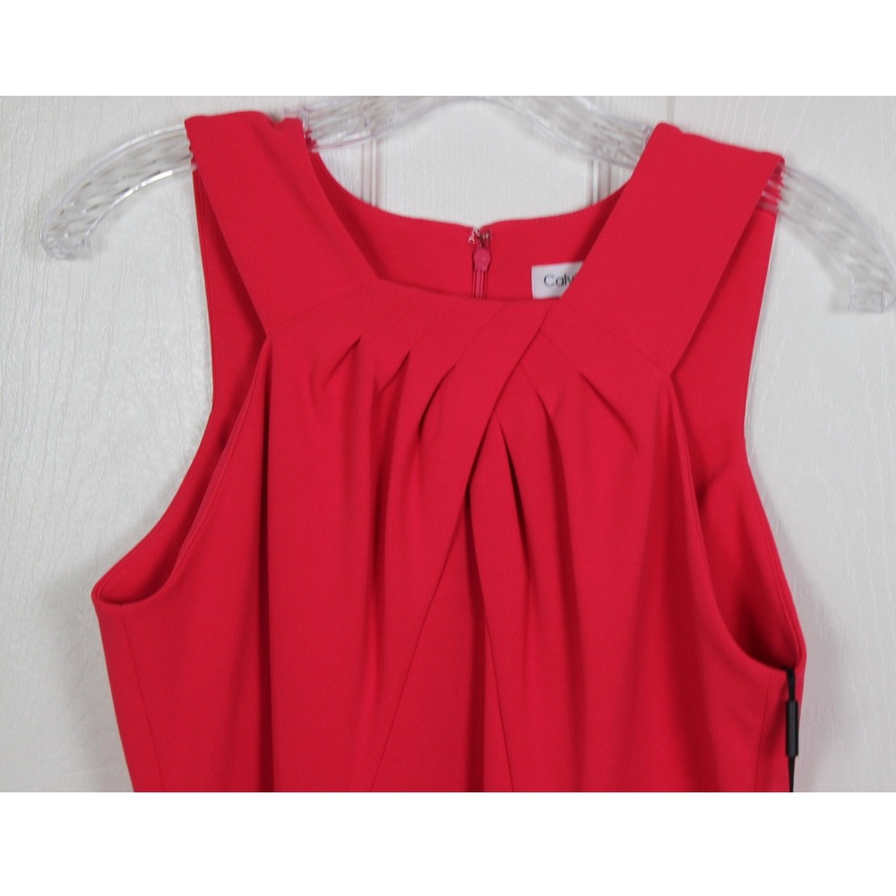 Calvin Klein Red Pleated High Neck Sleeveless Sheath Dress CD3C1M2U Size 8 - Picture 2 of 9